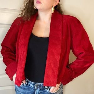 Vintage Danier leather red suede open front